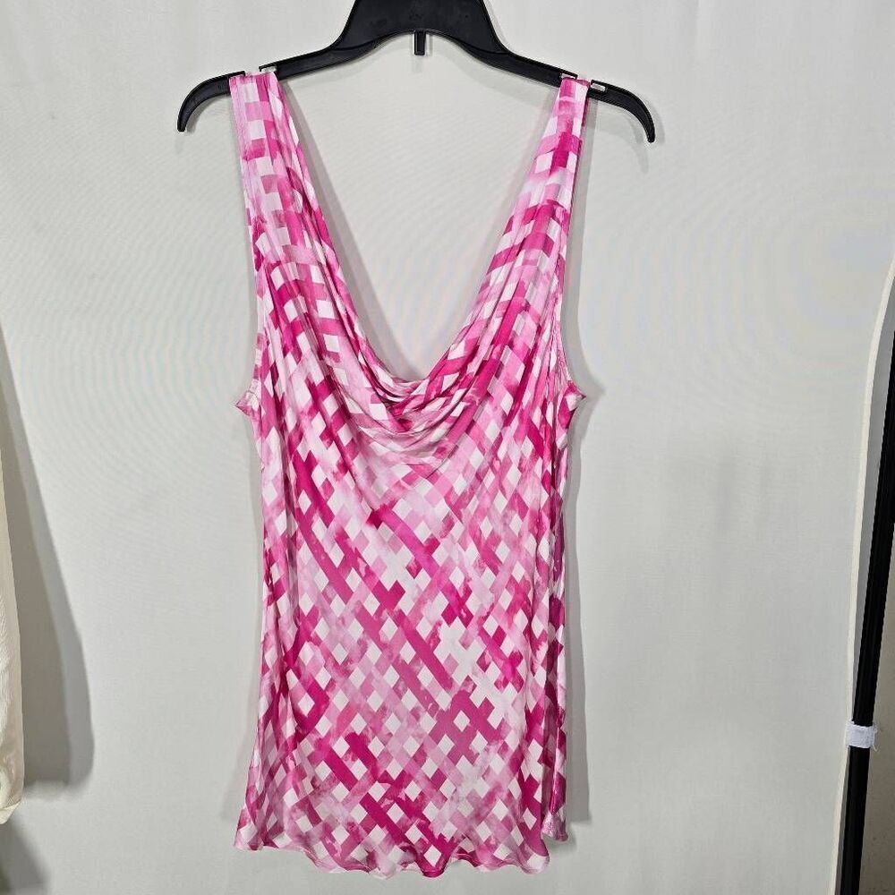 Chloe Kristyn Pink Gingham Satin Strap Detail Cowl Neck Cami Top Size X-Large